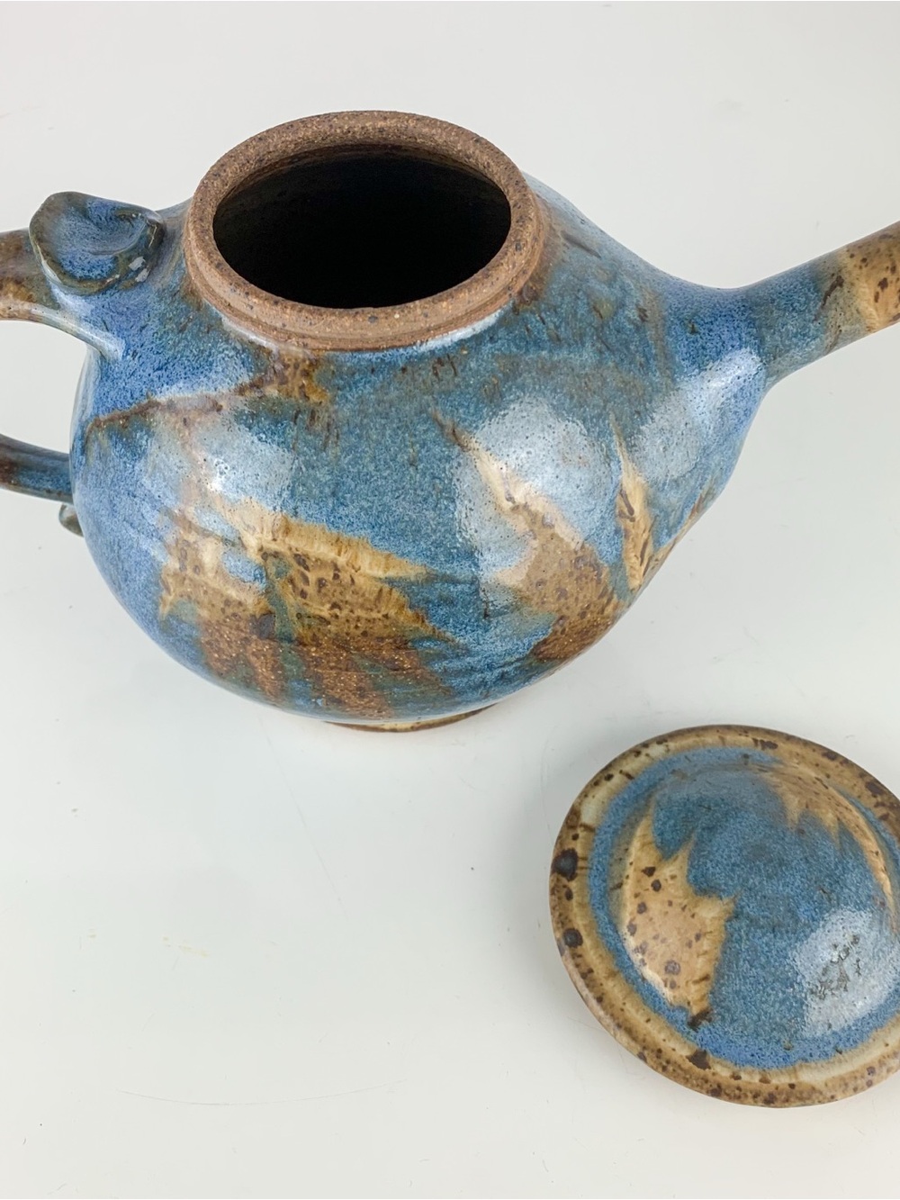Vintage Studio Art Pottery Glazed Stoneware Teapot With Lid 1983 Larry Pejeau